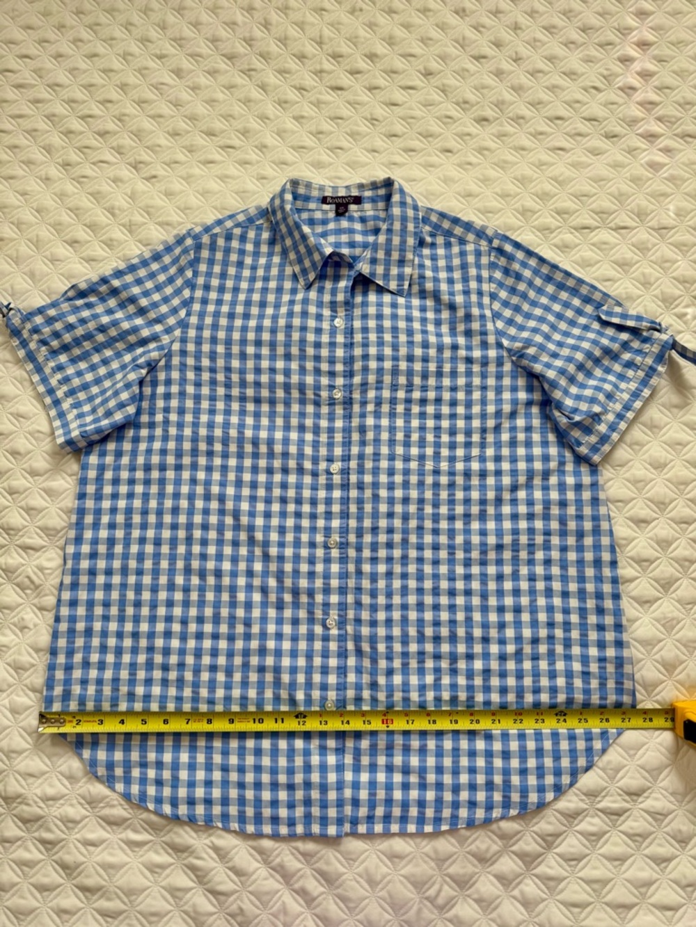 Roaman's Blue White Gingham Check Button-Down Tie Short Sleeve Shirt Size 18W - Picture 7 of 15
